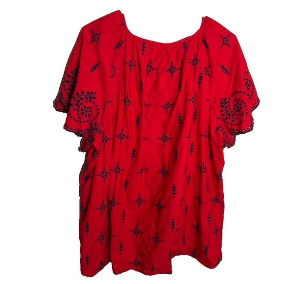 Crown & Ivy Blouse Women's 2X Emrboidered Puff Sleeve Round Neck Boho Casual - Picture 2 of 9